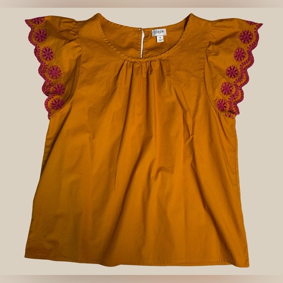 J. Crew Women’s Amber Blouse Flutter Pink Floral Embroidered Sleeve Cutouts SZ M - Picture 3 of 6